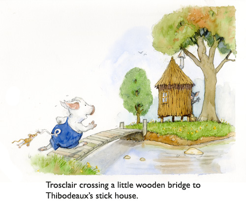 Trosclair On the Bridge.  Will Trosclair make it to Thibodeaux’s house of sticks?  Yes.  We are sure of that, because nothing bad can EVER happen to the Jim Harris mouse (on Trosclair’s tail).